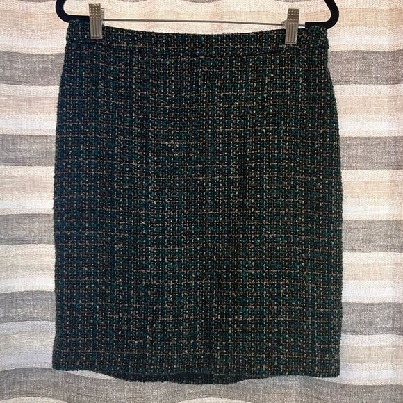 Loft Outlet Black And Teal Tweed Skirt‎ Size 6 - Picture 1 of 10